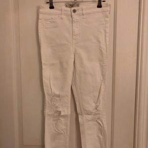 Hollister High Rise Crop - White w/Rips - Size 3
